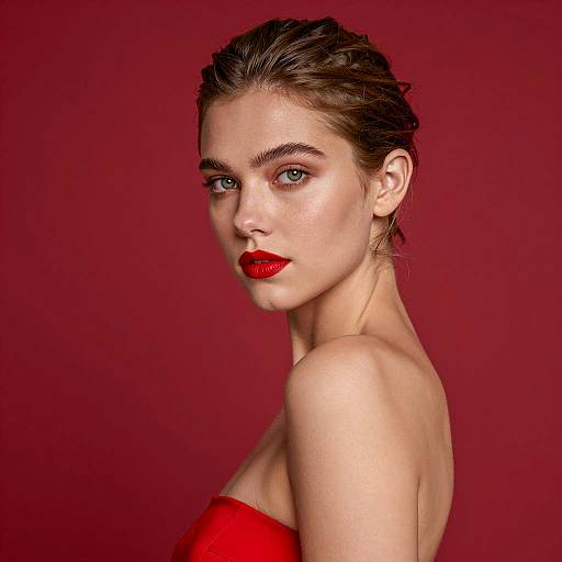 Portrait of Woman with Red Lipstick and Strapless Top