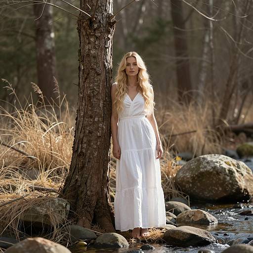 Serene Woman by Forest Stream