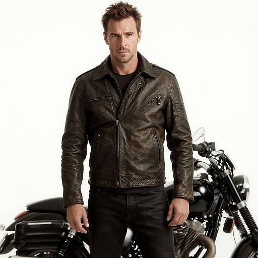 Rugged Stylish Man with Motorcycle