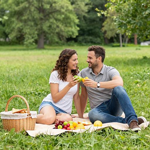 Cheerful Couple's Sunny Picnic Outdoors