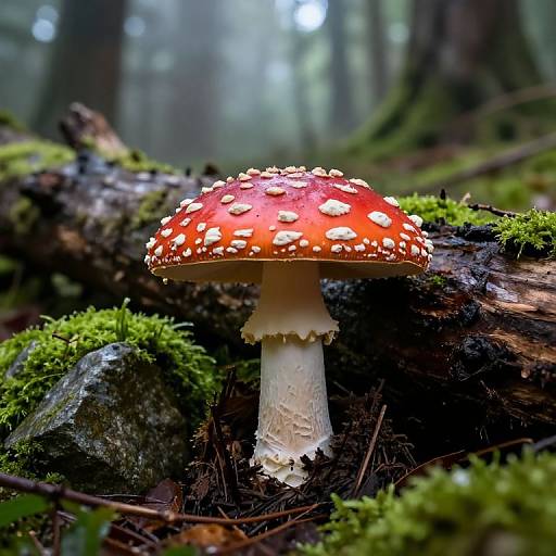 Amanita Mushroom in Misty Redwood