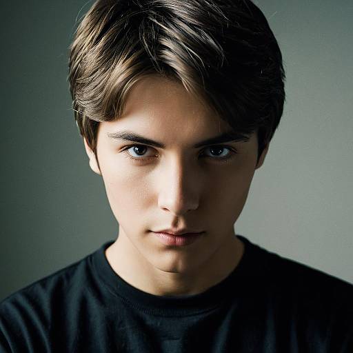 Young Man with Brown Hair in Black Shirt