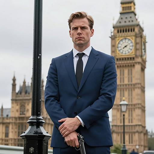 Serious Man in Suit with Gun