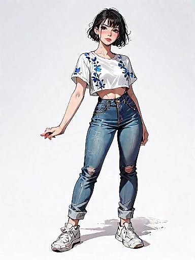 Casual Chic Woman in Floral Blouse and Jeans