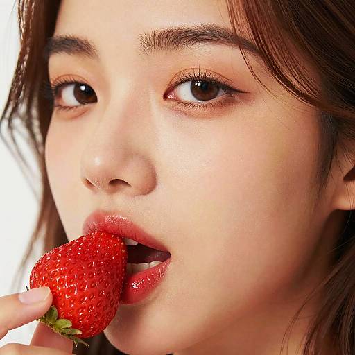 Sensual Close-Up with Strawberry Bite