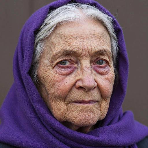 Elderly Woman in Purple Shawl