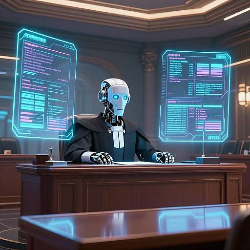 Futuristic Tribunal with Robotic Judge
