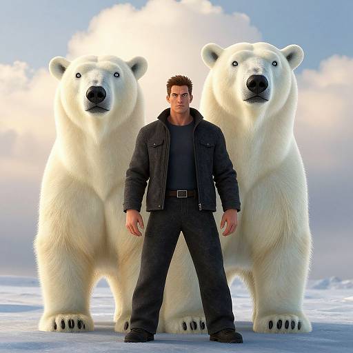 Man and Majestic Polar Bear Duo