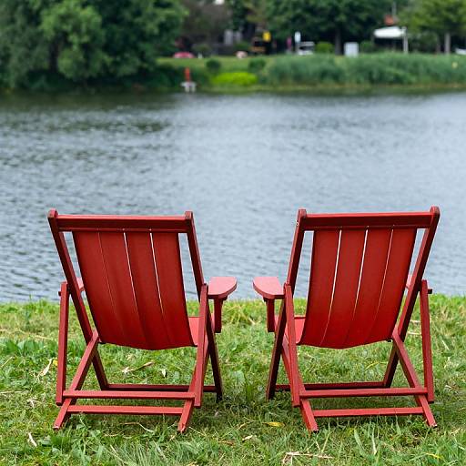 Red Deck Chairs by Serene Lake