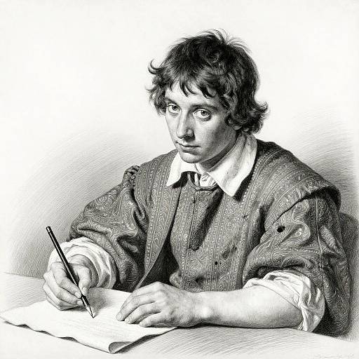 Pencil Portrait of a Youthful Scribe