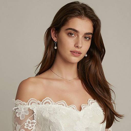 Elegant Young Woman in Floral Lace Dress