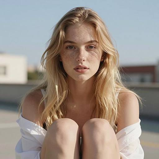 Photorealistic Girl with Freckles Outdoors