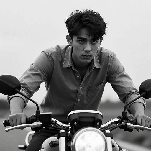Intense Young Man on Motorcycle Portrait
