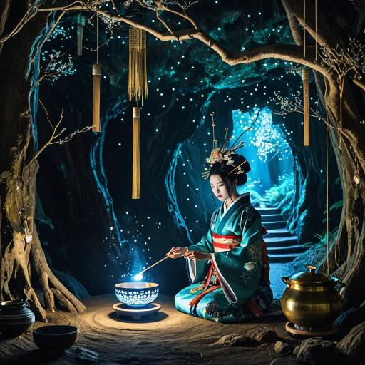 Bioluminescent Cave with Geisha Shaman