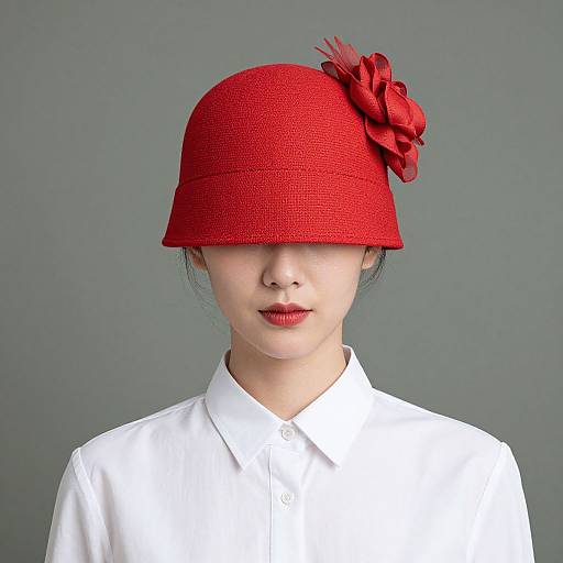 Woman in Red Retro Cloche Hat