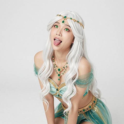 Playful Portrait of Asian Woman in Gold