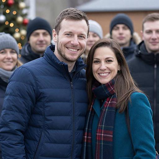Festive Winter Smiles with Couple and Lights