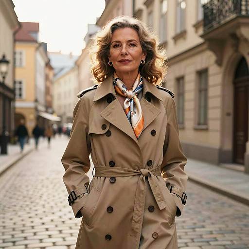 Mature Woman Loose Curls Trench Coat