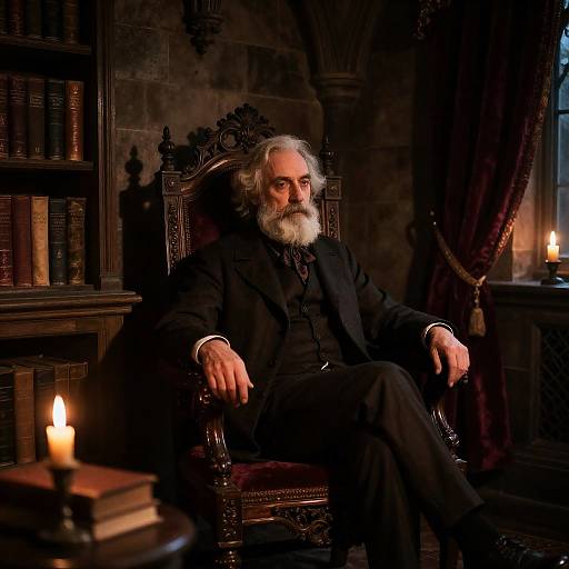 Contemplative Philosopher in Gothic Library