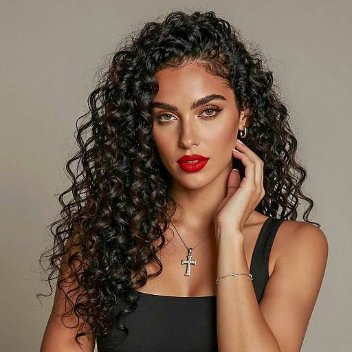 Portrait of Woman with Long Curly Black Hair