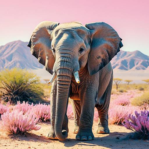 Majestic Baby Elephant in Vaporwave Desert Bloom
