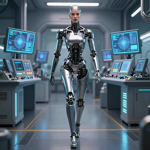 Terminator Girl in High-Tech Lab