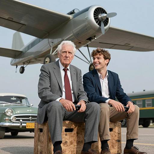 Vintage Scene of Two Men with Airplane