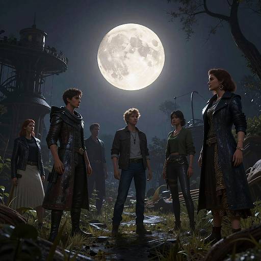 Surreal Full Moon in Detailed Nocturnal Scene