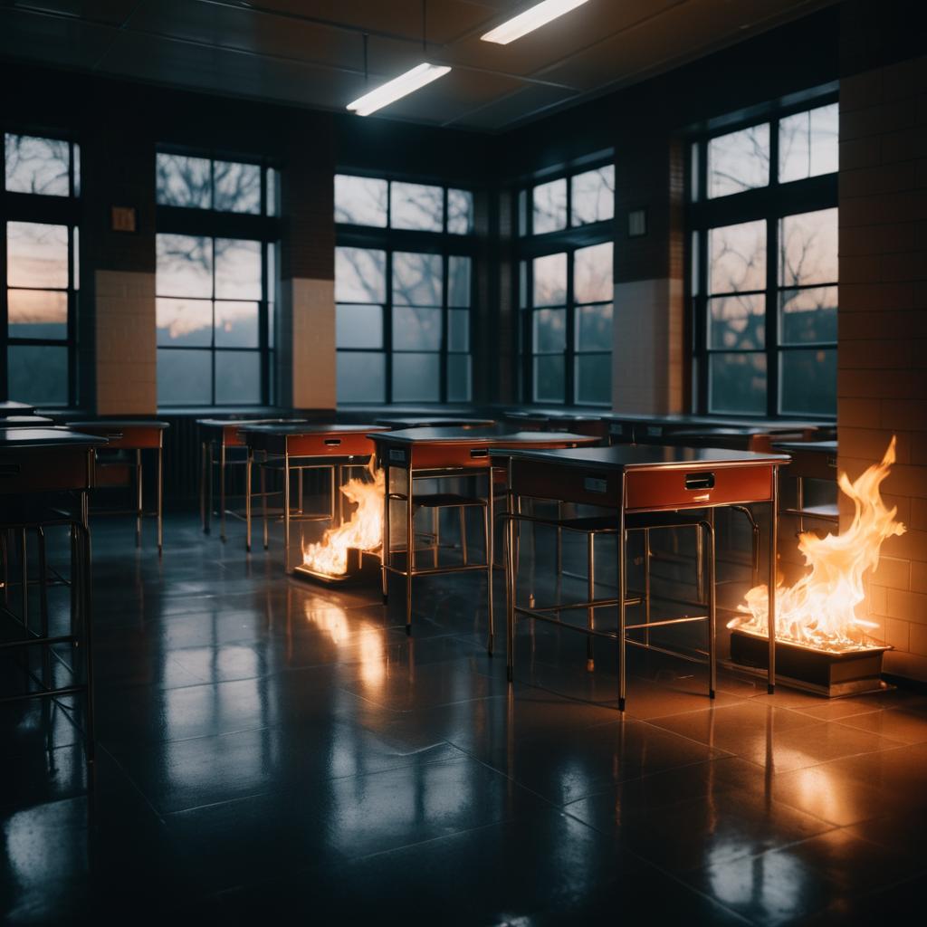 Dramatic School Fire at Dusk