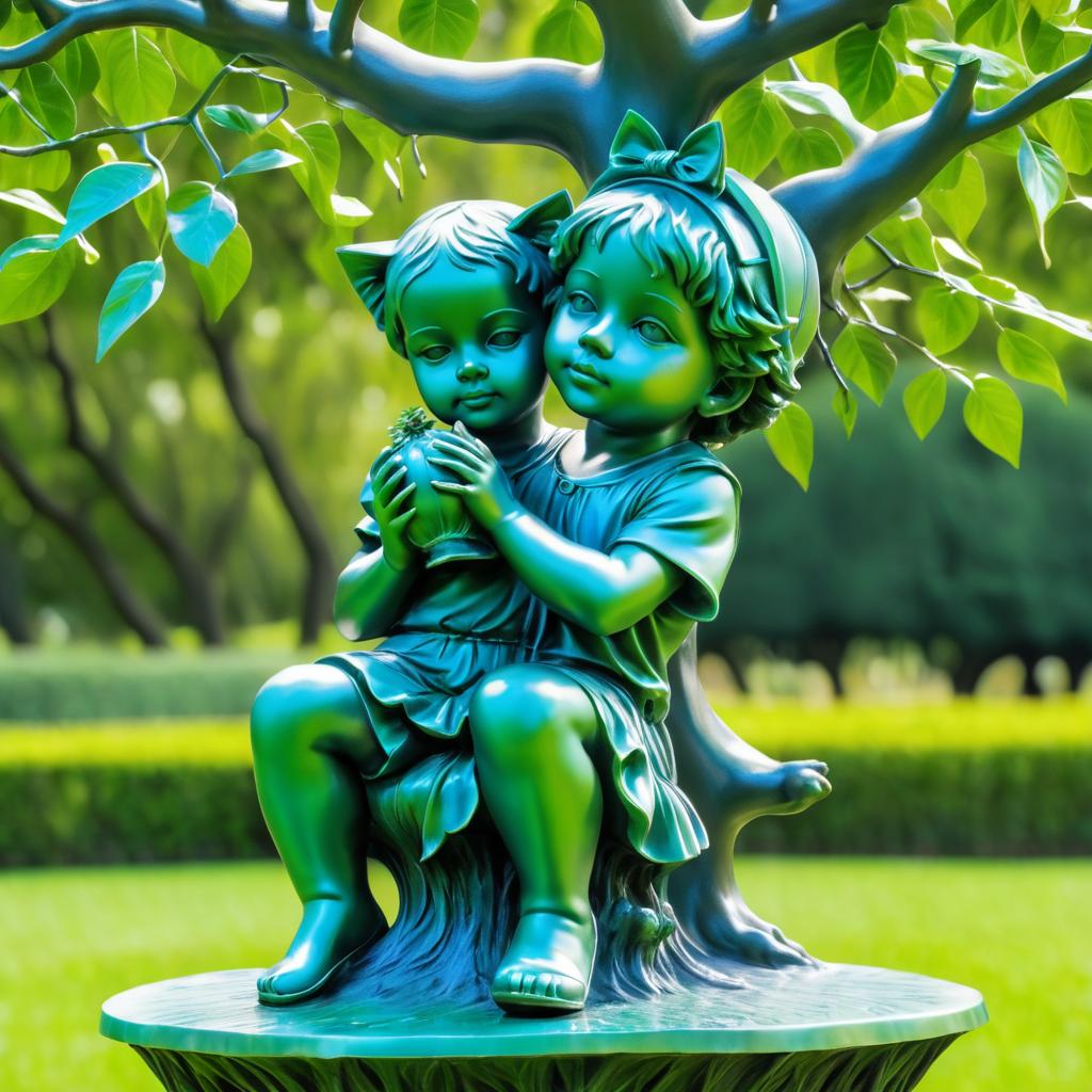 Fantasy Child Statue with Kitten