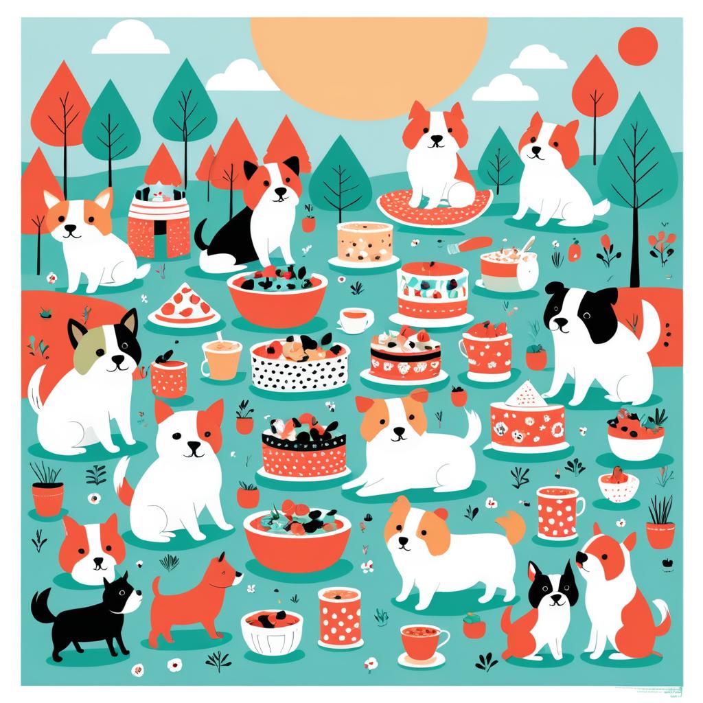 Playful Puppies Picnic in Gemma Correll Style