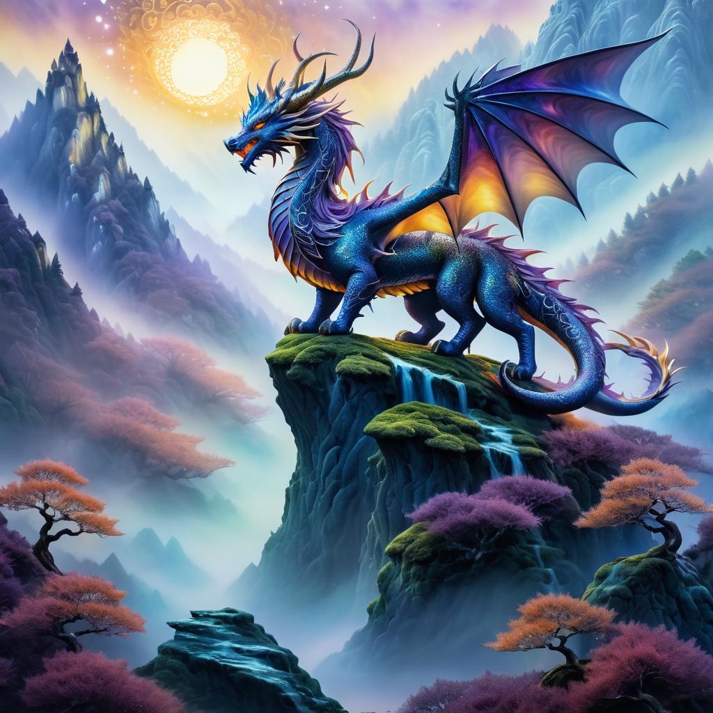 Mystical Dragon on Serene Mountain Peak