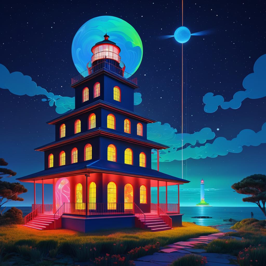 Neon Lighthouse: A Fantasy Art Vision