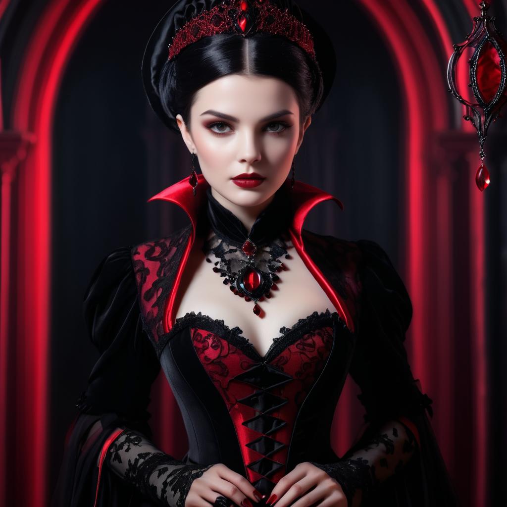 Gothic Elegance: Vampire Woman in Crimson