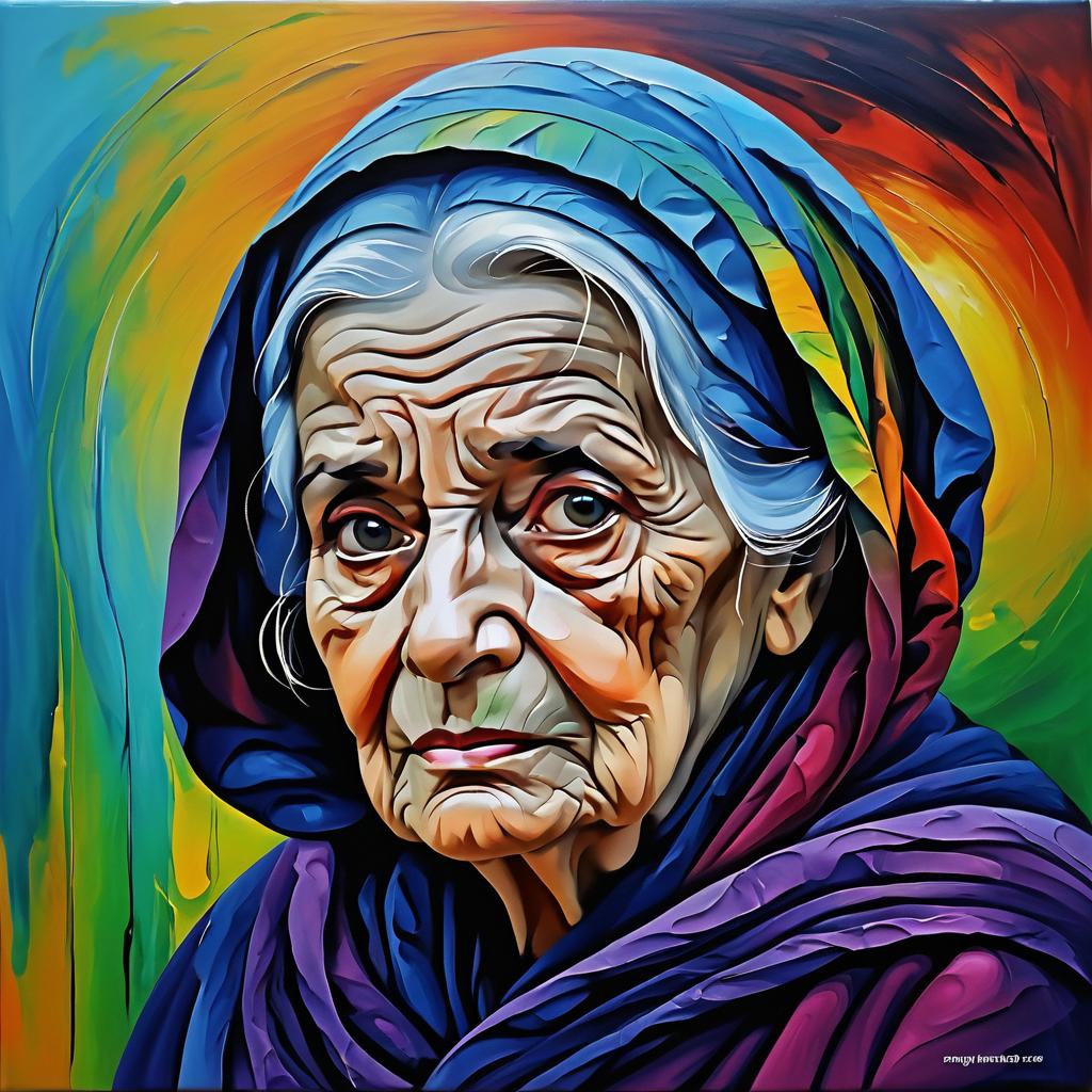 Melancholic Elderly Woman in Avant-Garde Style