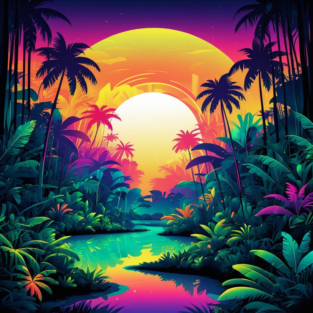 Vibrant Surreal Jungle Landscape Art