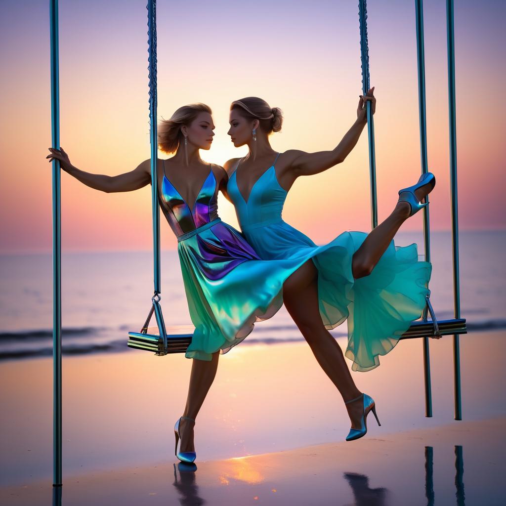 Iridescent Tango Dancers by the Seaside