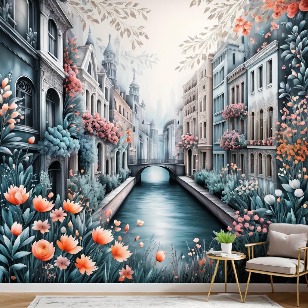 Urban Floral Chalk Art Mural Design