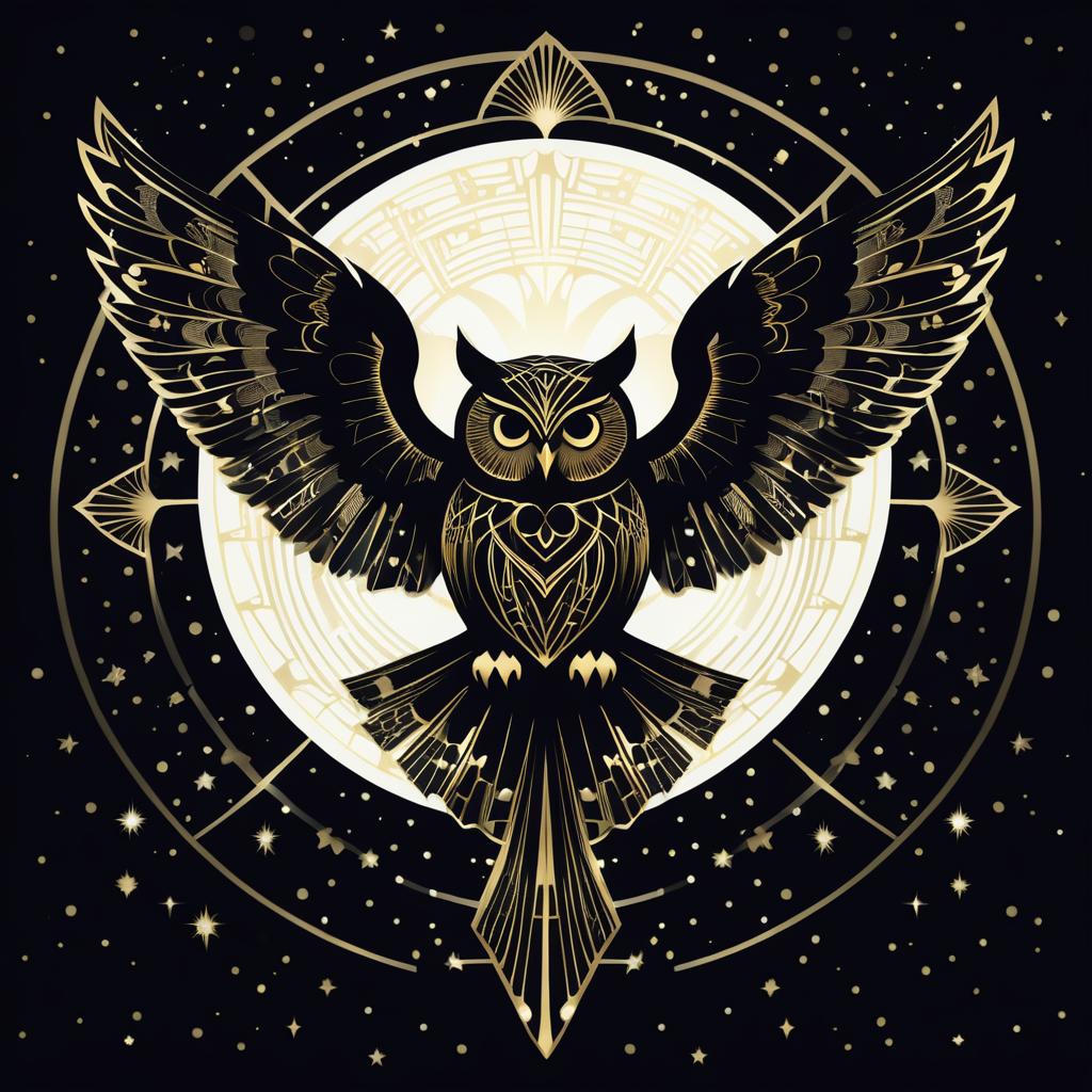 Elegant Art Deco Owl Silhouette at Night