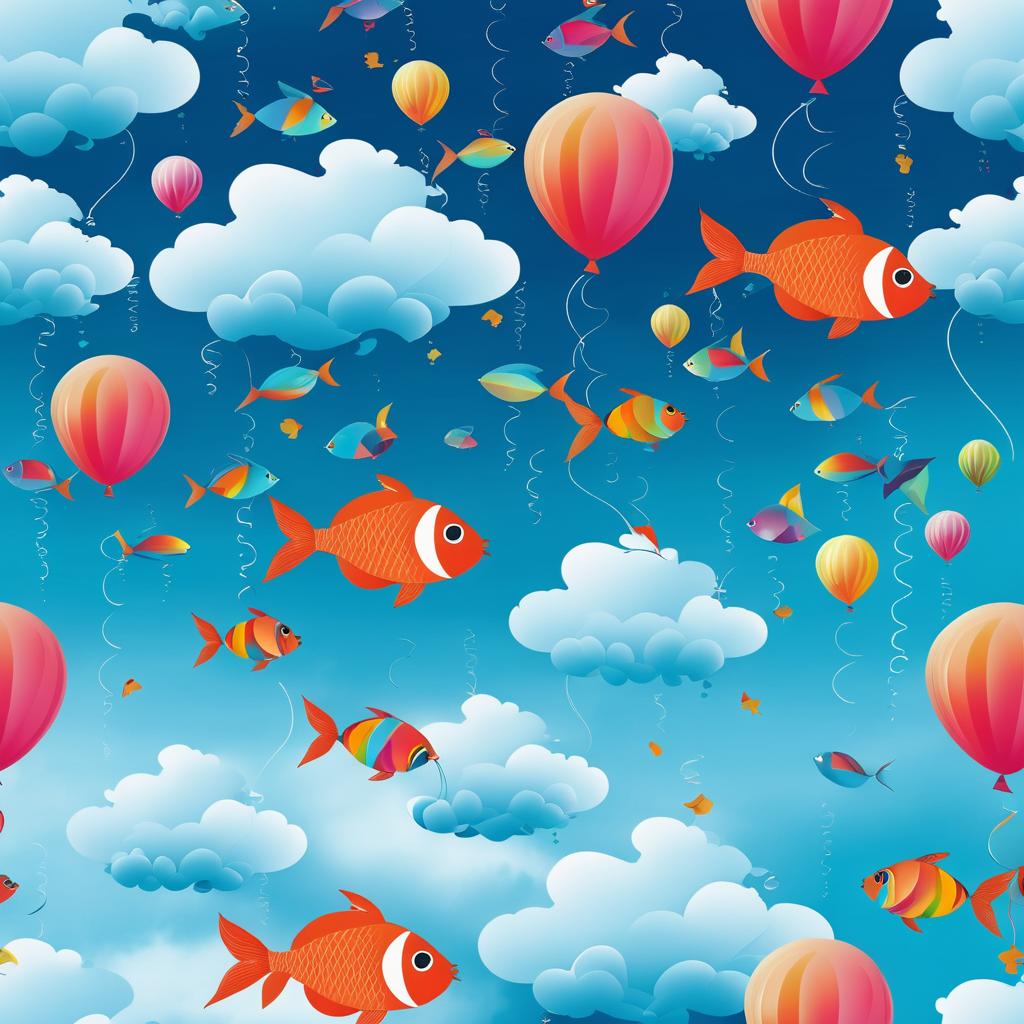 Whimsical Fish Flying with Balloons