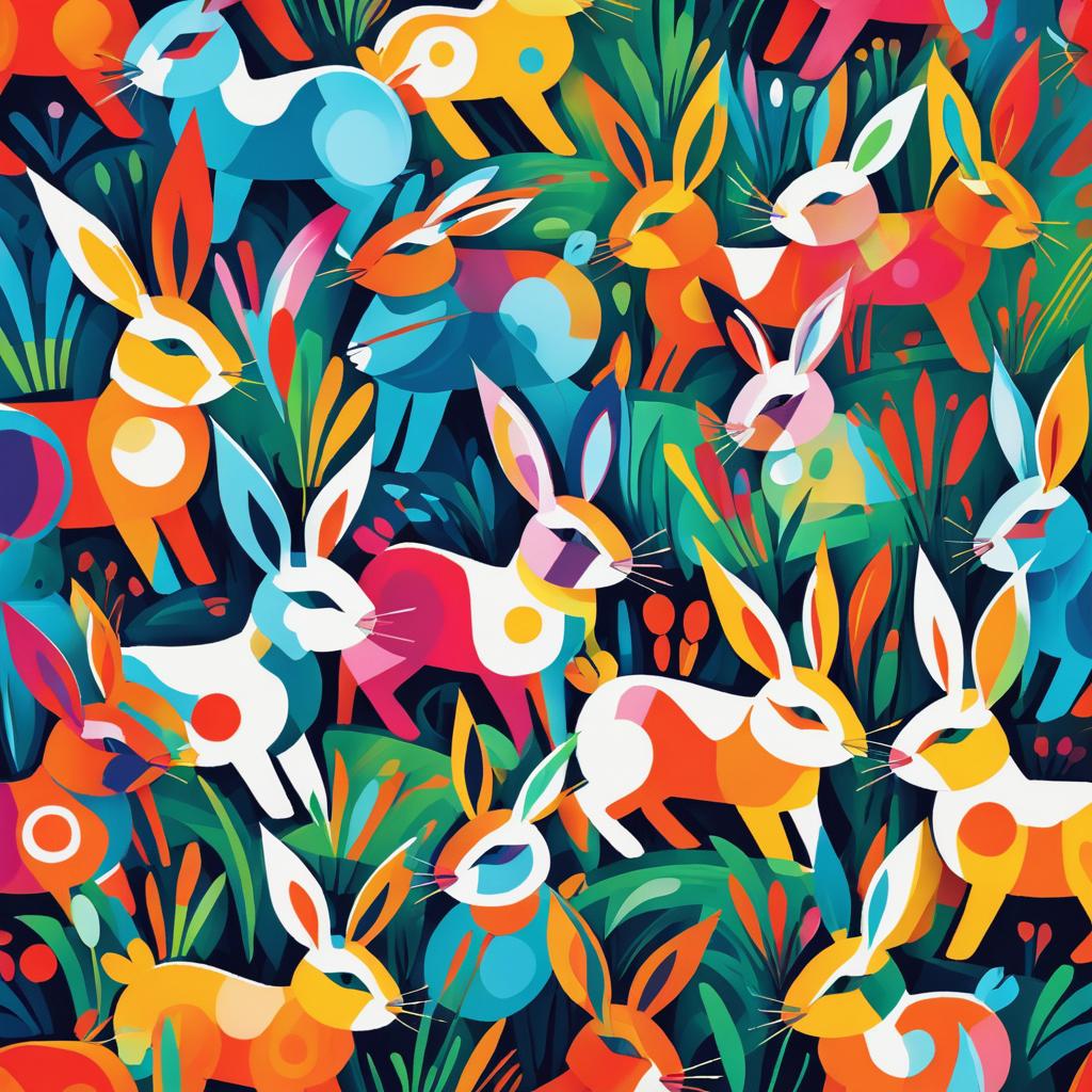 Vibrant Picasso-Style Rabbit Garden