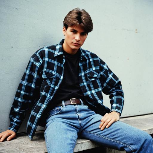 Young man in casual 80s style outfit