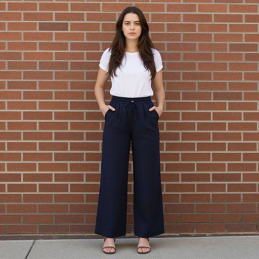 Realistic Photo of Woman in Wide-Leg Trousers