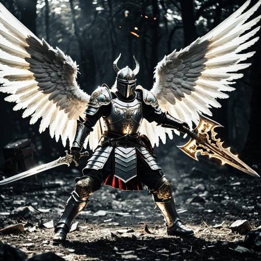 Armored Angel Warrior with Glowing Wings