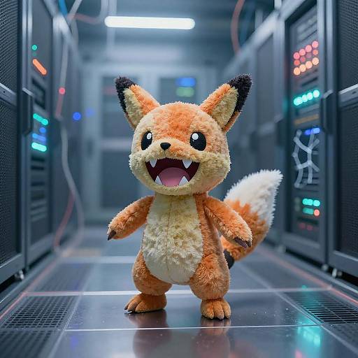 Cyber Fox Plush in Neon Data Center