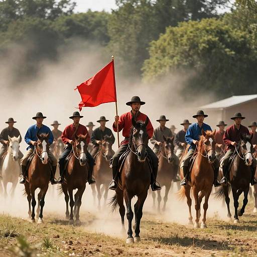 Vibrant Horseback Reenactment in Sunshine