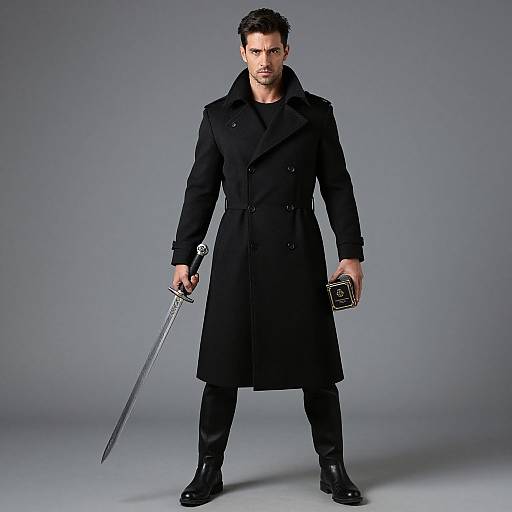 Suave Swordsman Man in Black Coat