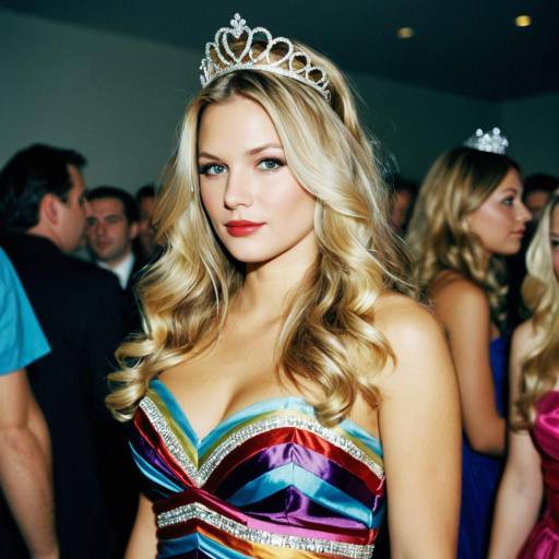 Stunning Blonde in Multicolored Costume