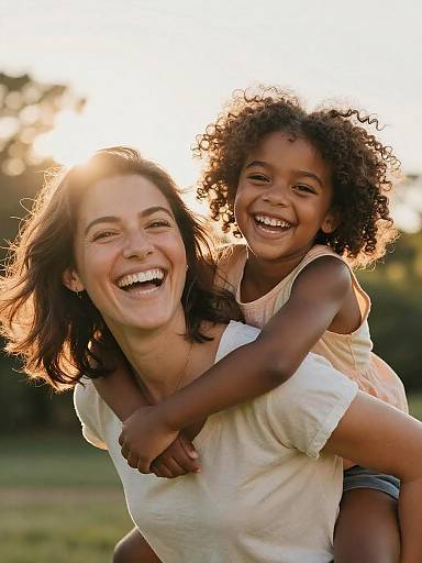 Joyful Mother Carrying Daughter Outdoors