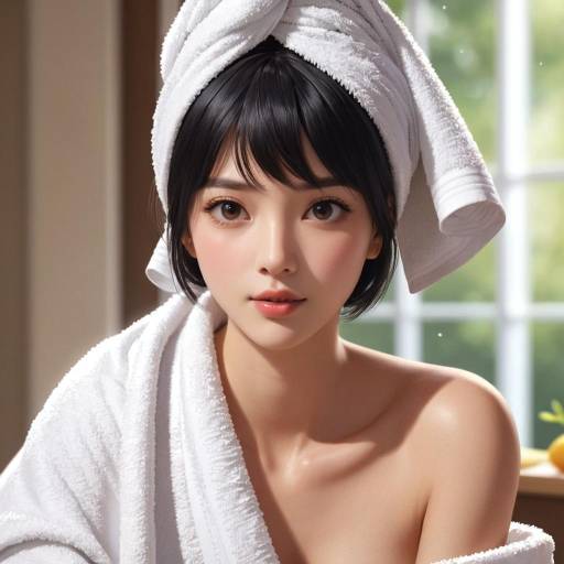 Realistic Portrait of Girl with Towel